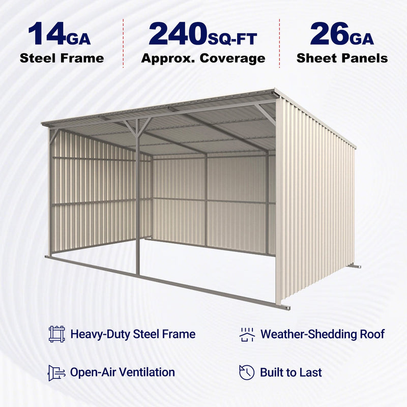 20'x12' Metal Livestock Shed for Horses & Farm Animals