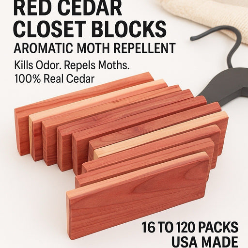 Red Cedar Closet Blocks – Thick Aromatic Moth Repellent – USA Made – 6–100 Pack