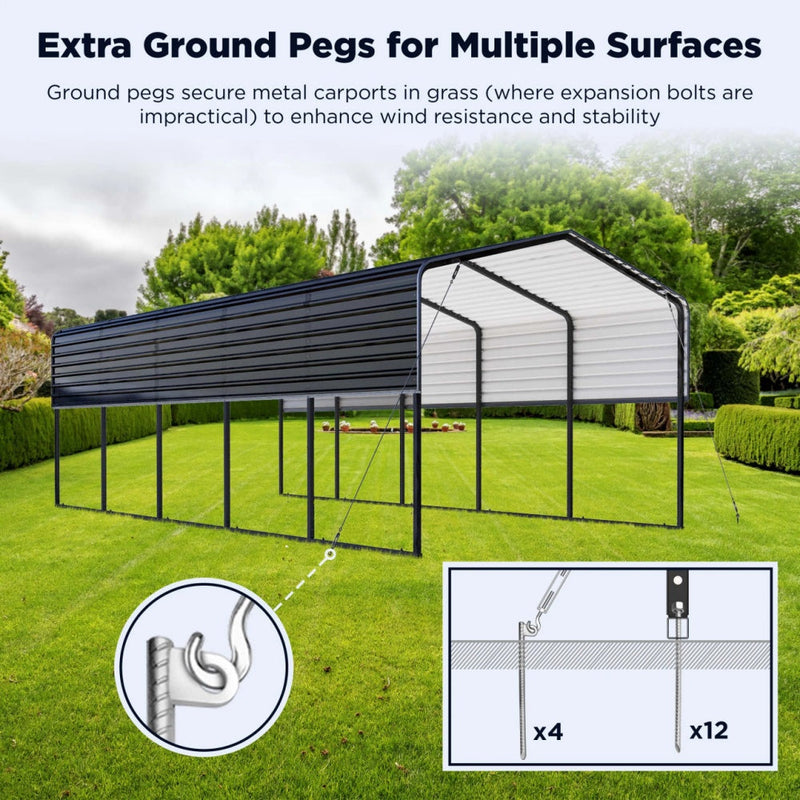 12'x25' Metal Carport with Corrugated Roof