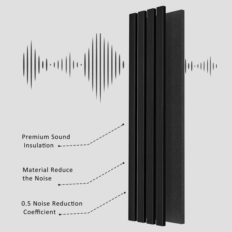 Black Solid Wood Acoustic Slat Wall Panels (Broad Strip)