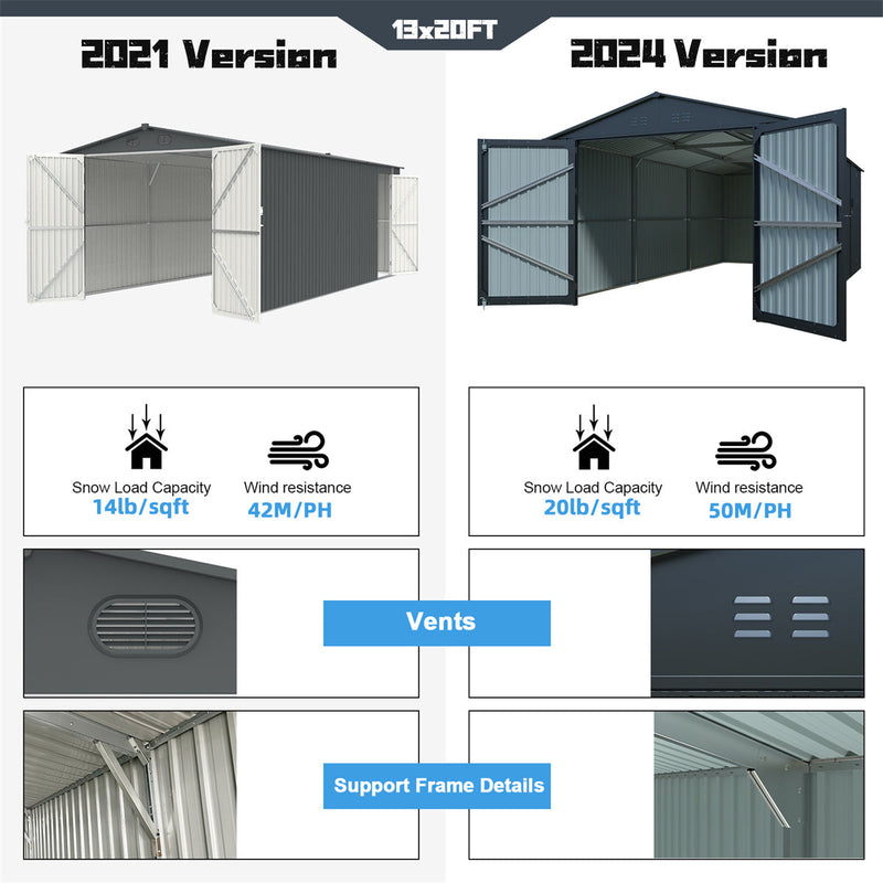 13'x20' Plus Upgraded Metal Shed w/ Double Front Doors & Side Entry Door