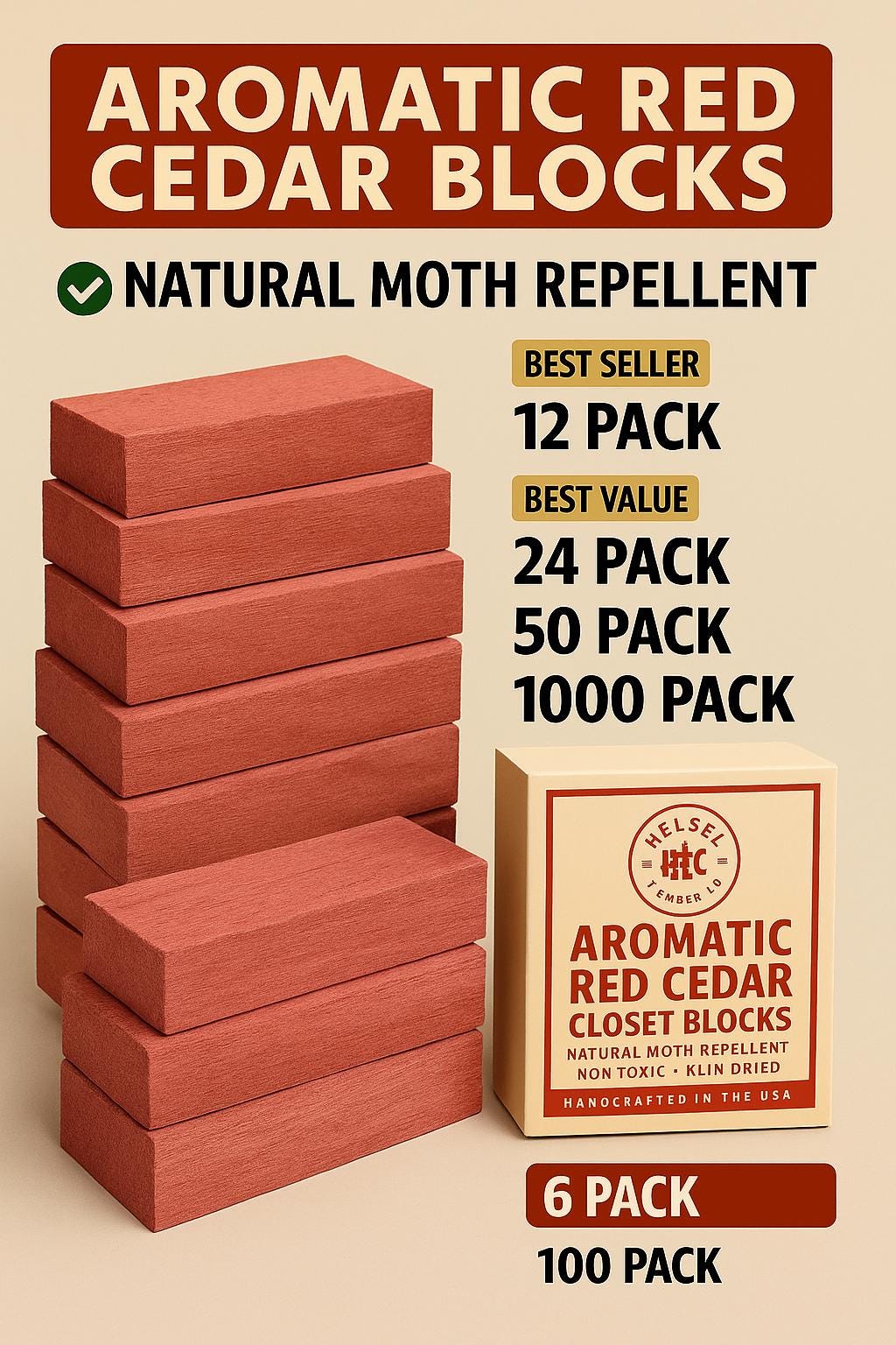 Moth Block Aromatic Red Cedar Closet Blocks – Natural Moth Repellent, Handcrafted ...